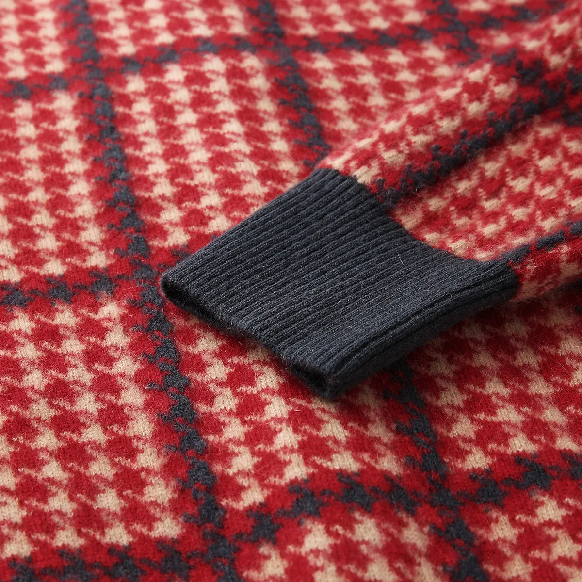 100% Cashmere Houndstooth Plaid Knit Cardigan