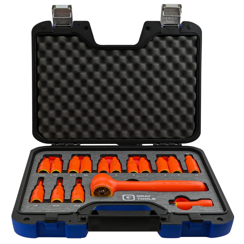 16 Piece 3/8" Drive SAE & Metric Hex Bit Insulated Socket and Attachment Set, 1000V Insulated