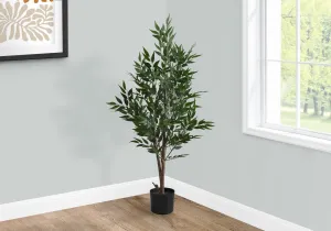 47" Artificial Acacia Tree: Indoor Faux Floor Plant with Silk Green Leaves - Decorative Black Pot