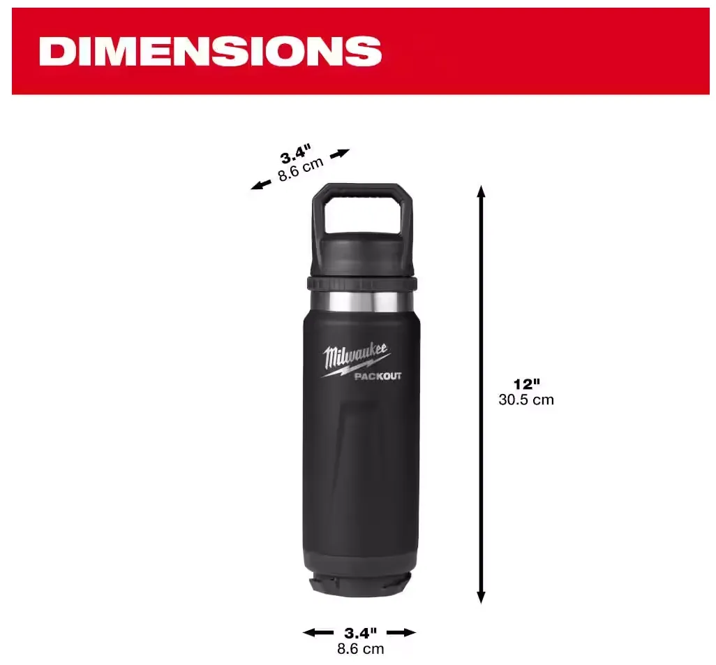 48-22-8396B Milwaukee PACKOUT 24oz Insulated Bottle w/Chug Lid - Black