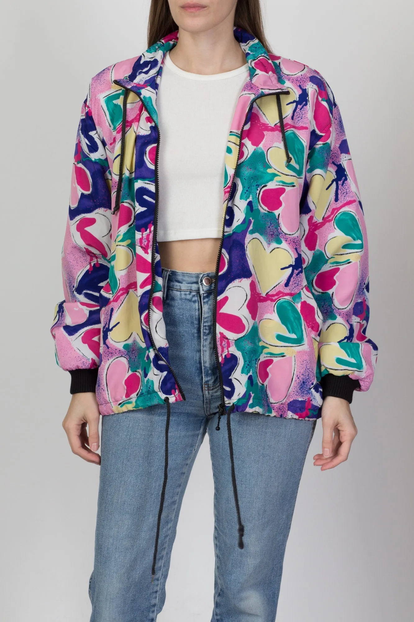 80s 90s Heart Print Windbreaker - Extra Large