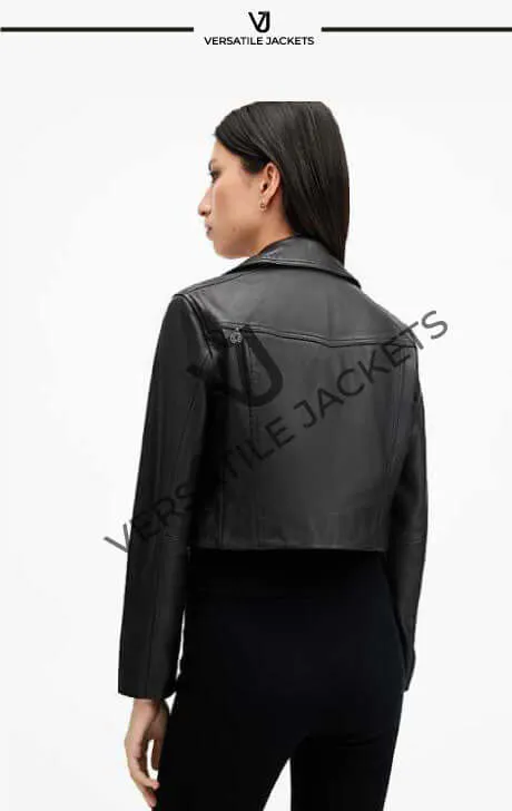 AllSaints Elora Cropped Moto Jacket in Black Leather