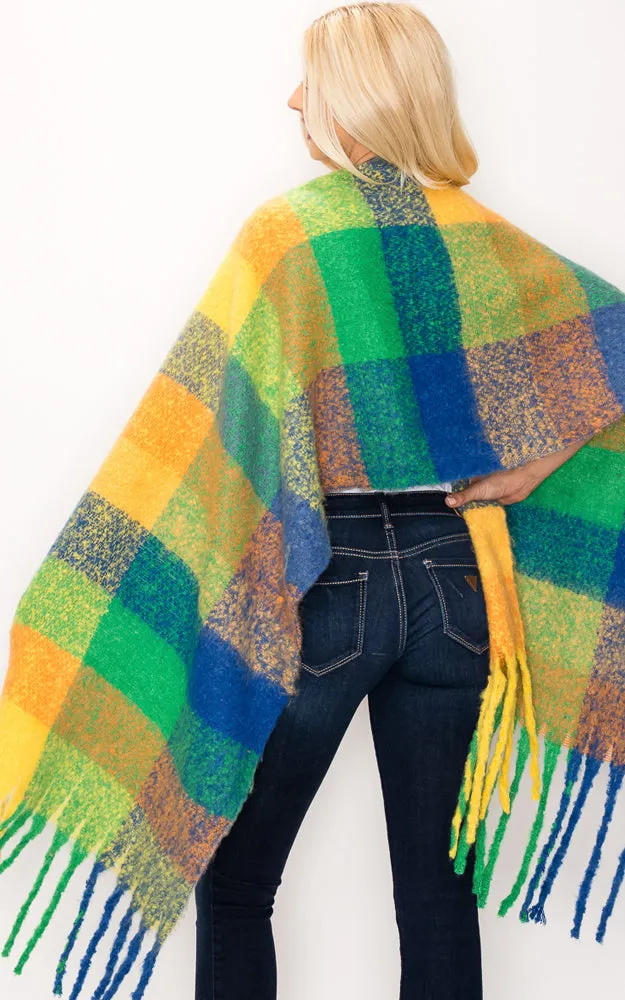 AS318 Multi Plaid Grunge Oblong Scarf with Fringes