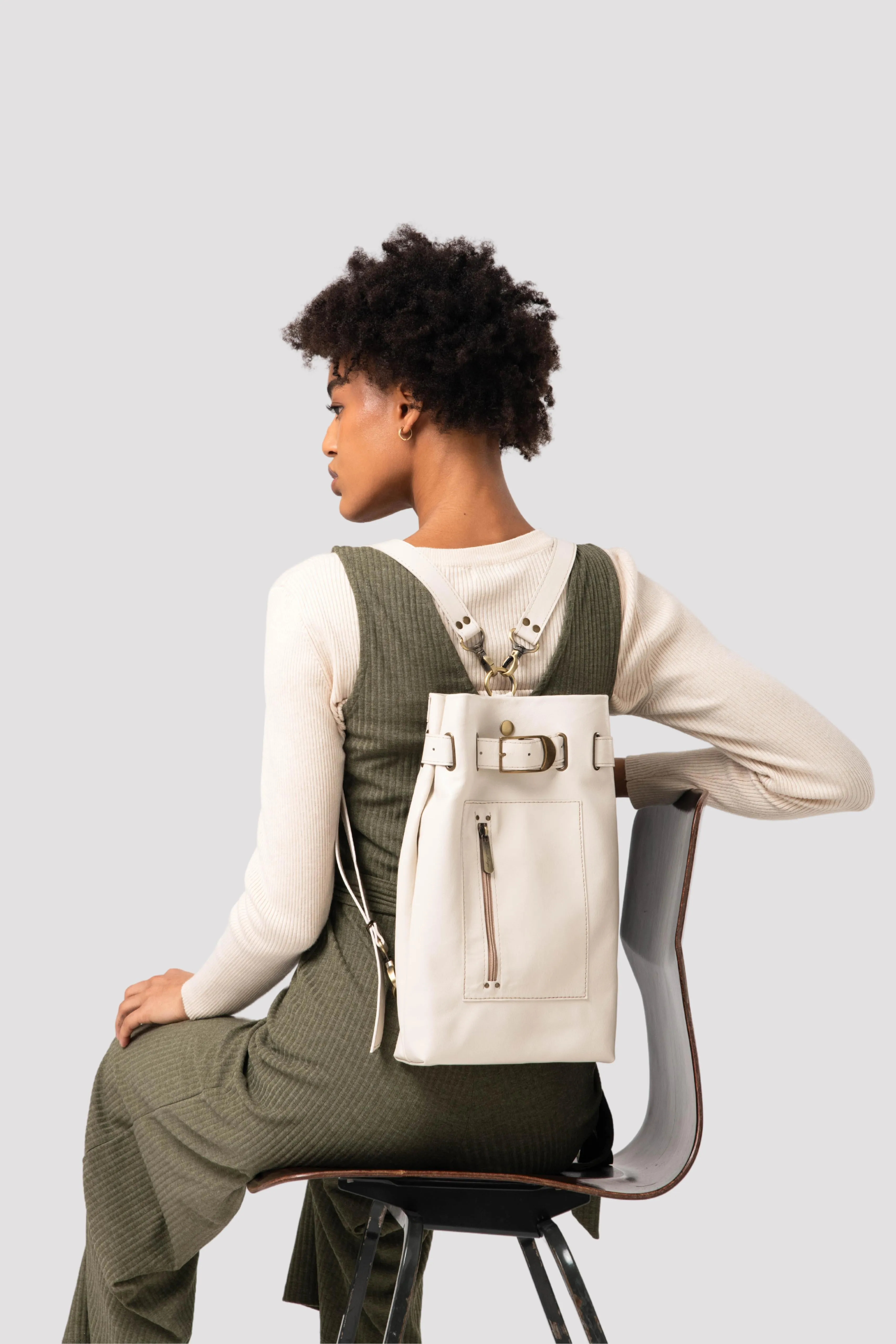 Beige Leather Sling Backpack