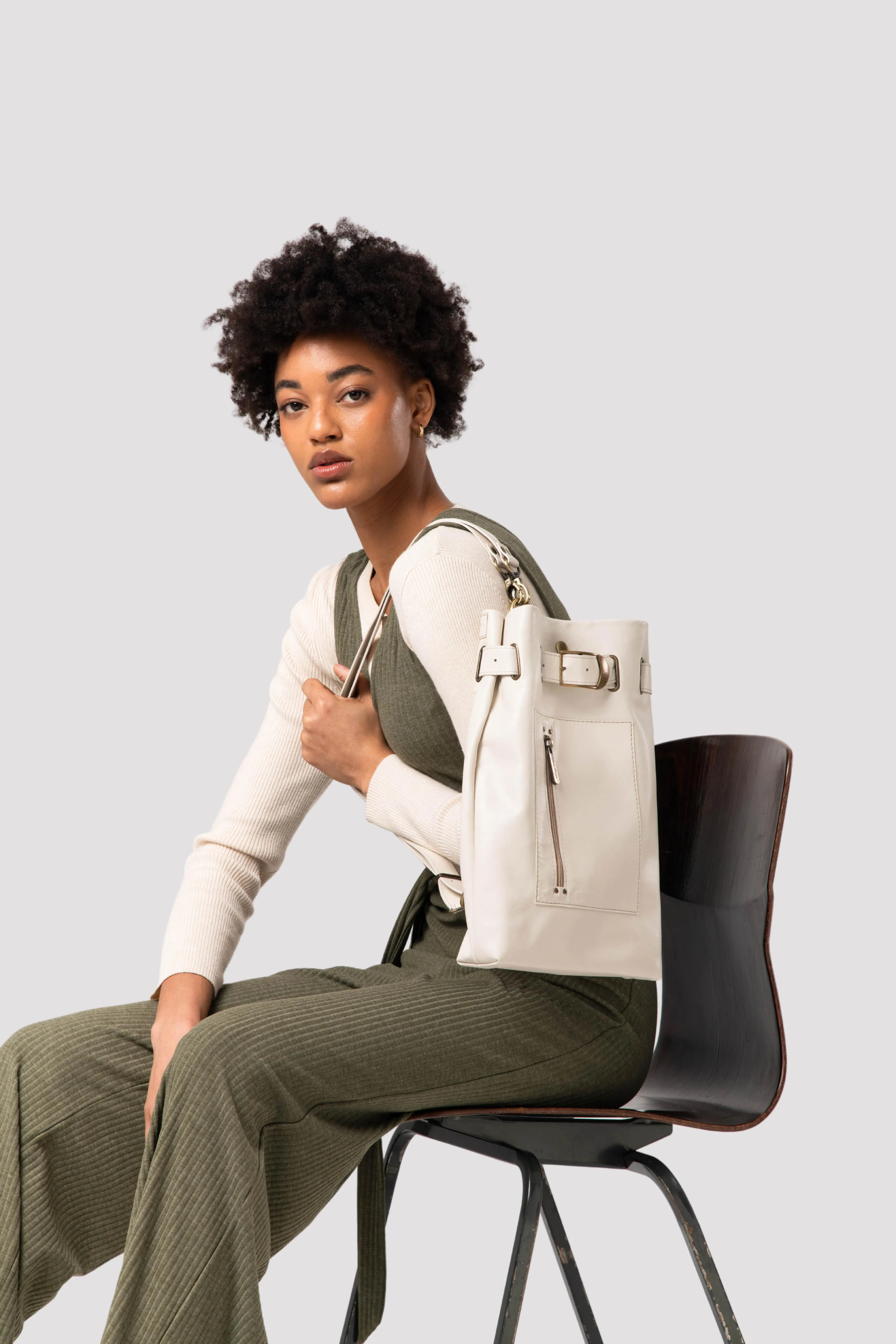 Beige Leather Sling Backpack