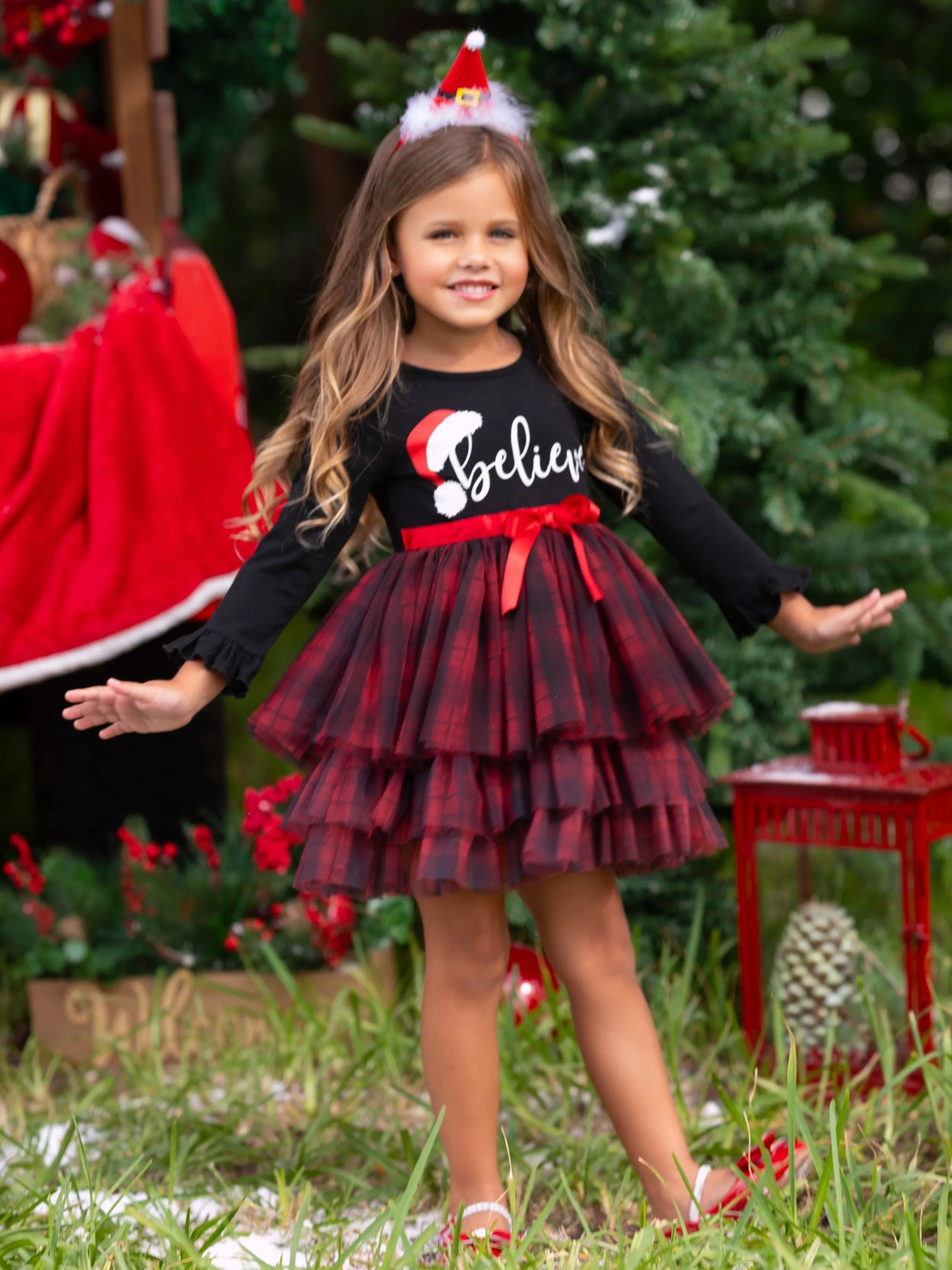 Believe Plaid Ruffled Tutu Dress