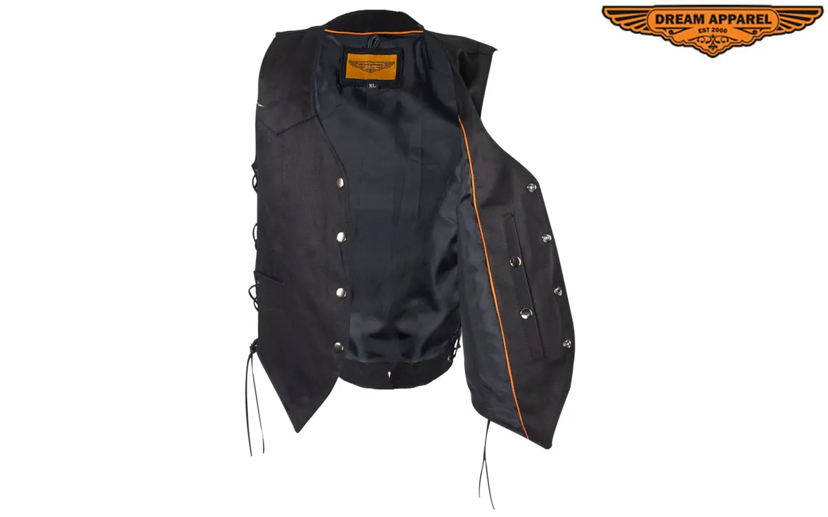 Black Denim Vest with Leather Side Laces