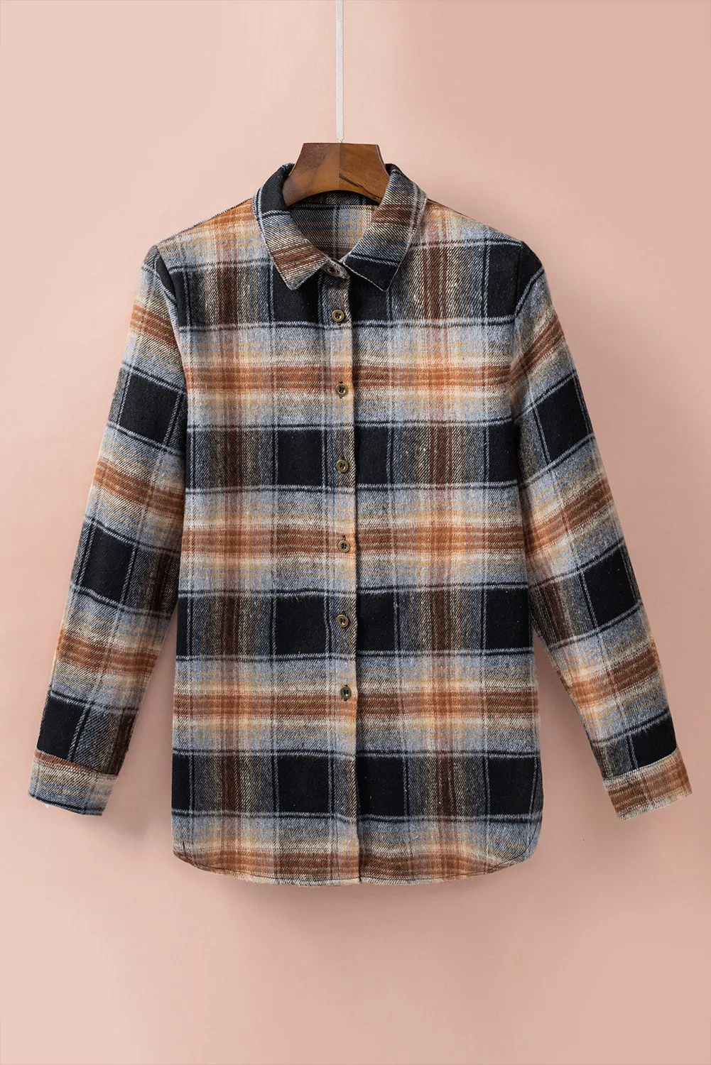 Black Plaid Collared Split Button Up Shacket