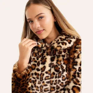 Blue Queen Leopard Faux Fur Jacket 12420