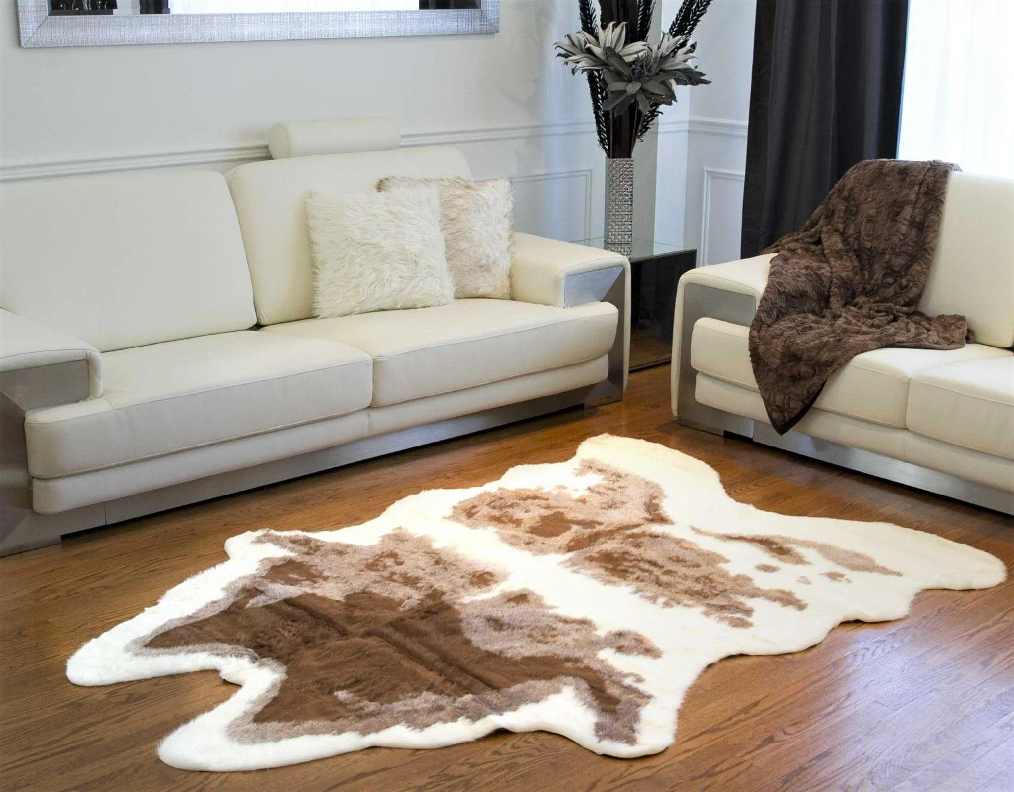 Brown & White Faux Cowhide Rug