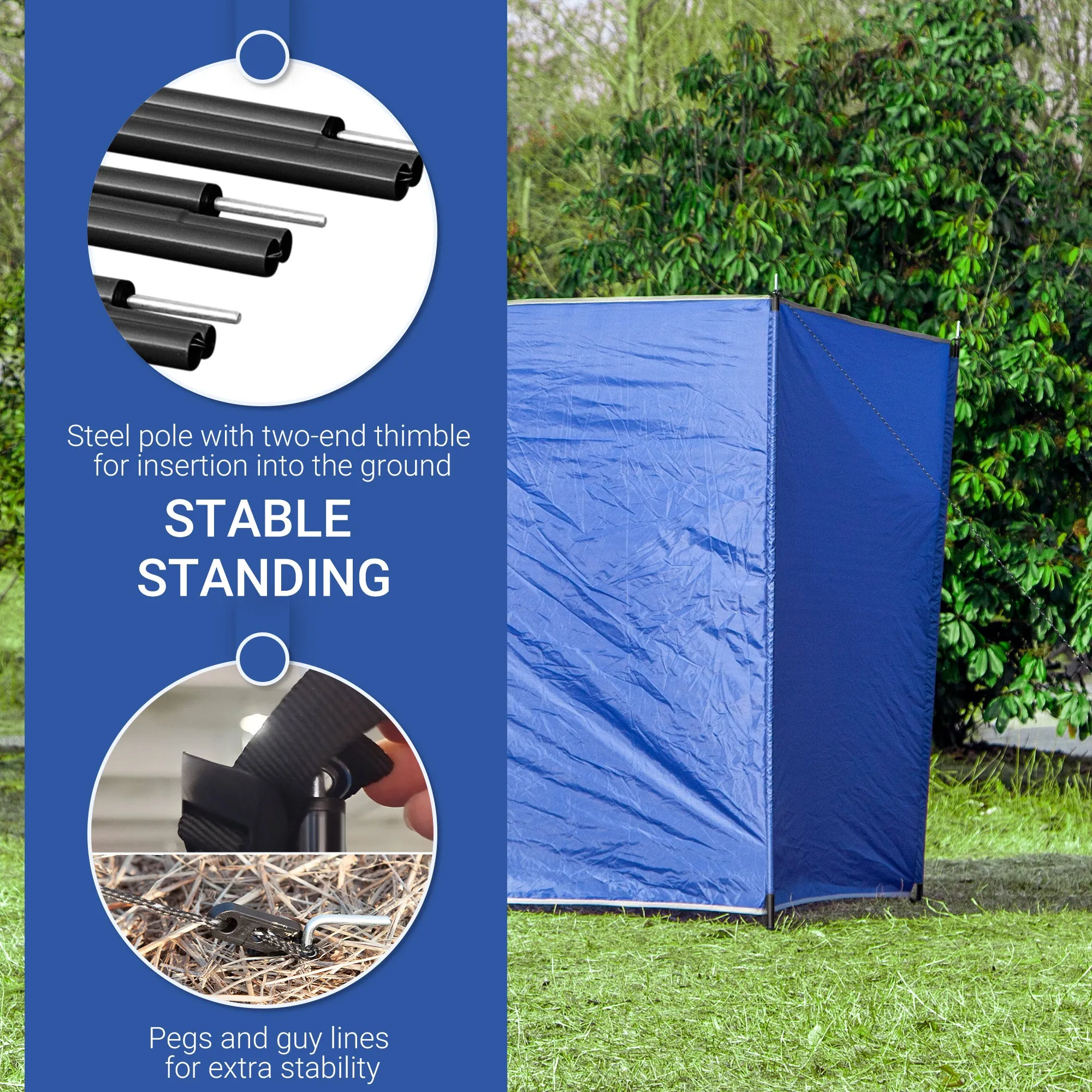 Camping Windbreak, Foldable Portable Wind Blocker w/ Carry Bag and Steel Poles, Beach Sun Screen Shelter Privacy Wall, 450cm x 150cm