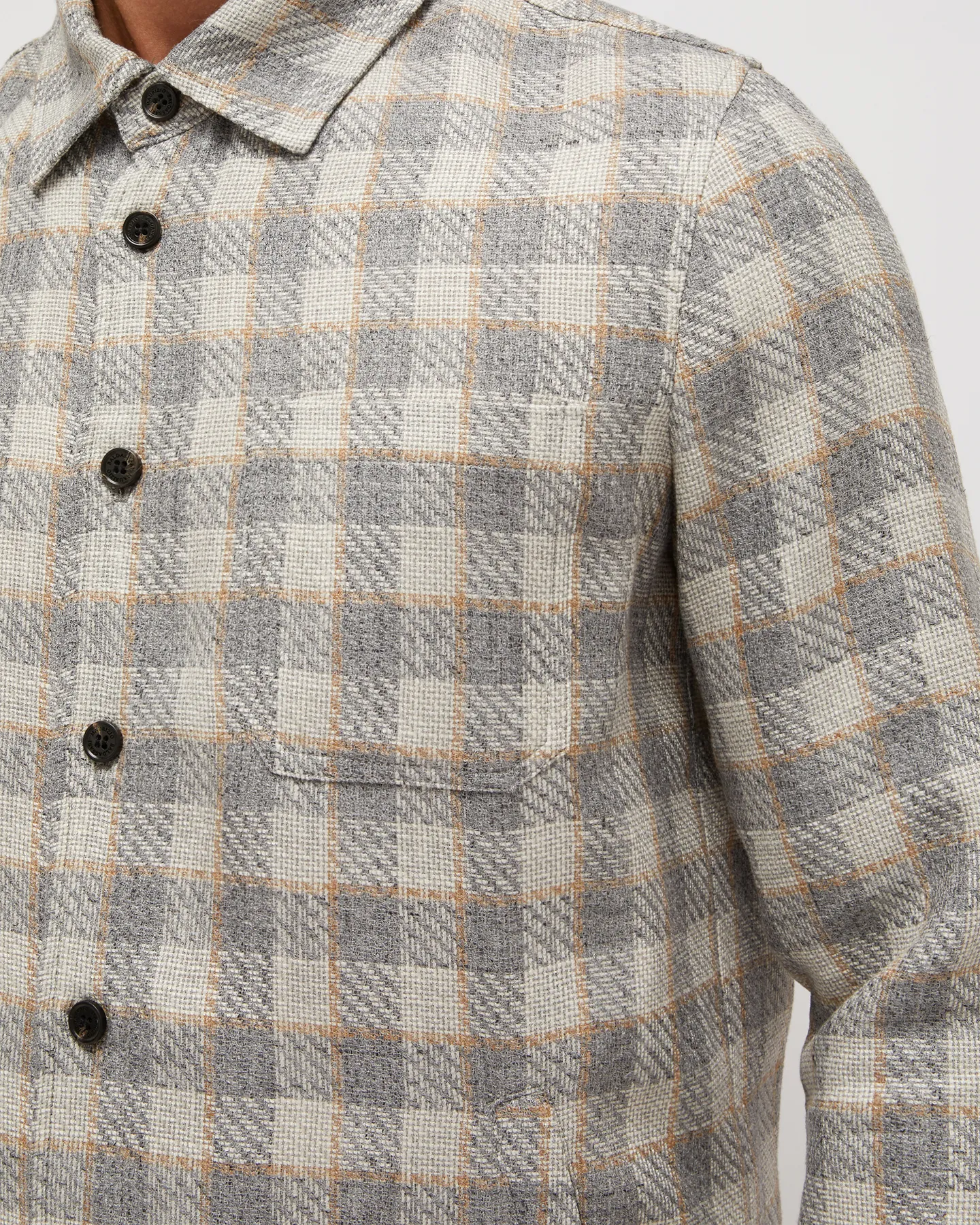 CLASSIC SILK BLEND PLAID OVERSHIRT WITH POCKETS - ALUMINIUM TAUPE