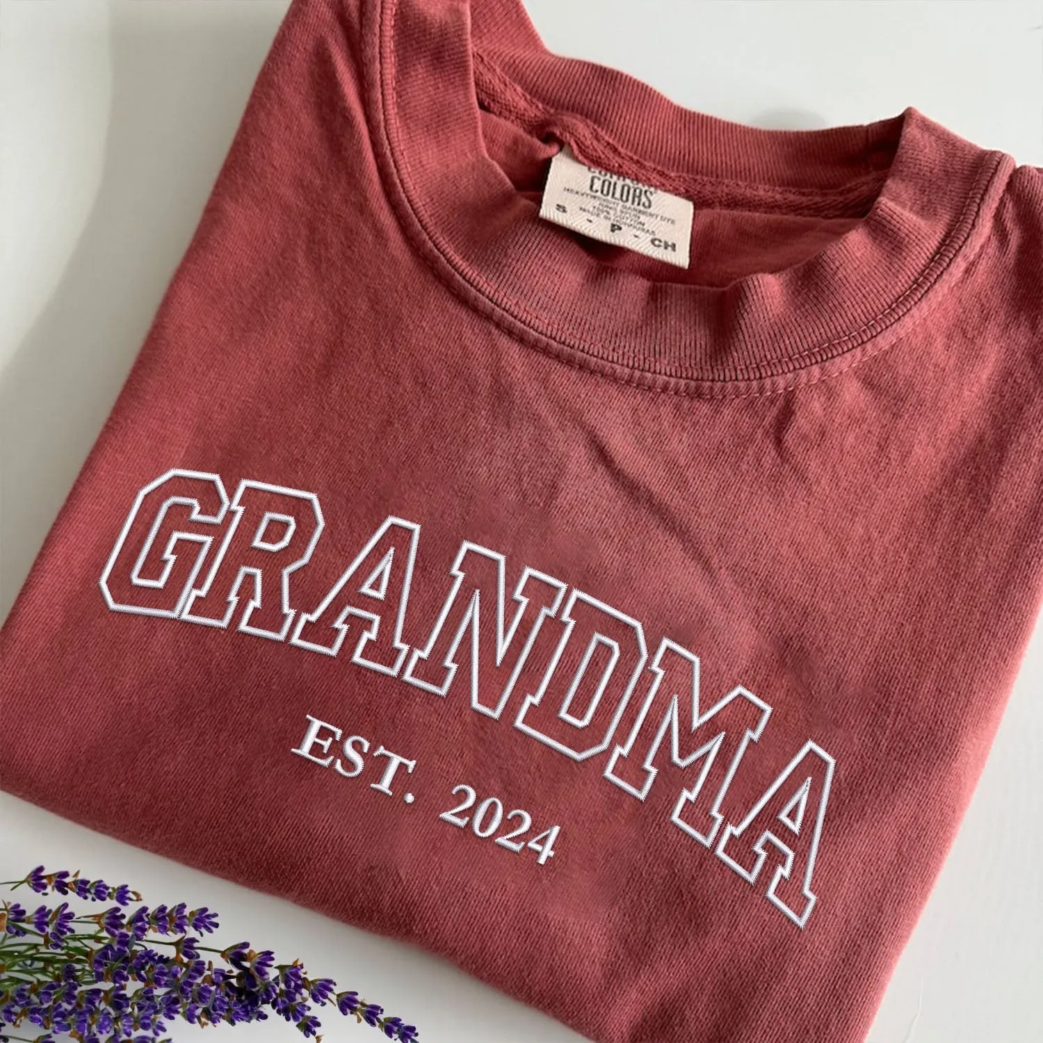 Comfort Color® Embroidered Grandma Est Sweatshirt with Names on Sleeve