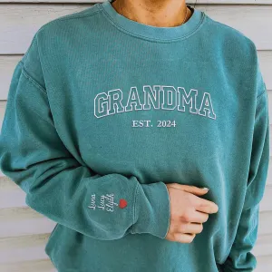 Comfort Color® Embroidered Grandma Est Sweatshirt with Names on Sleeve