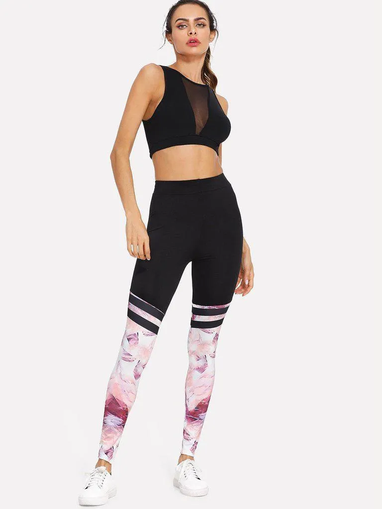 Contrast Panel Varsity-Striped Leggings