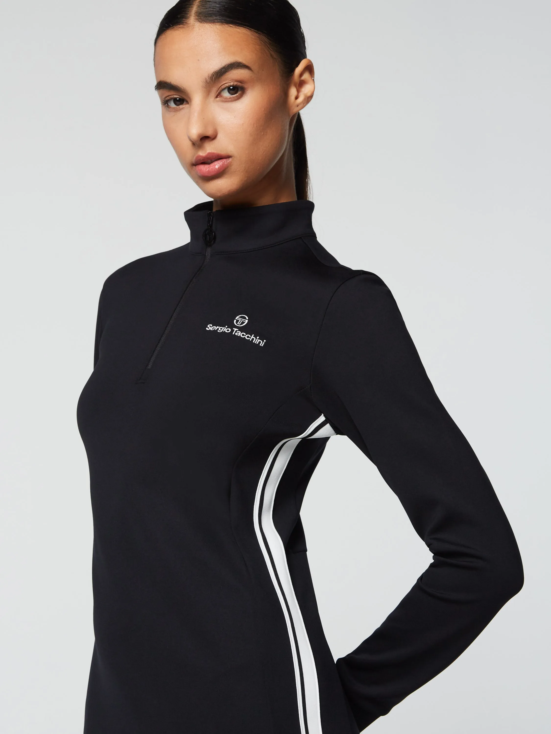 Damarindo Half-Zip Track Dress- Black