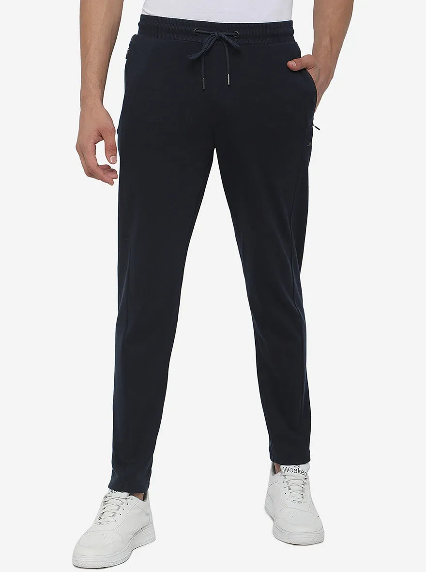 Dark Blue Solid Slim Fit Track Pant | JadeBlue