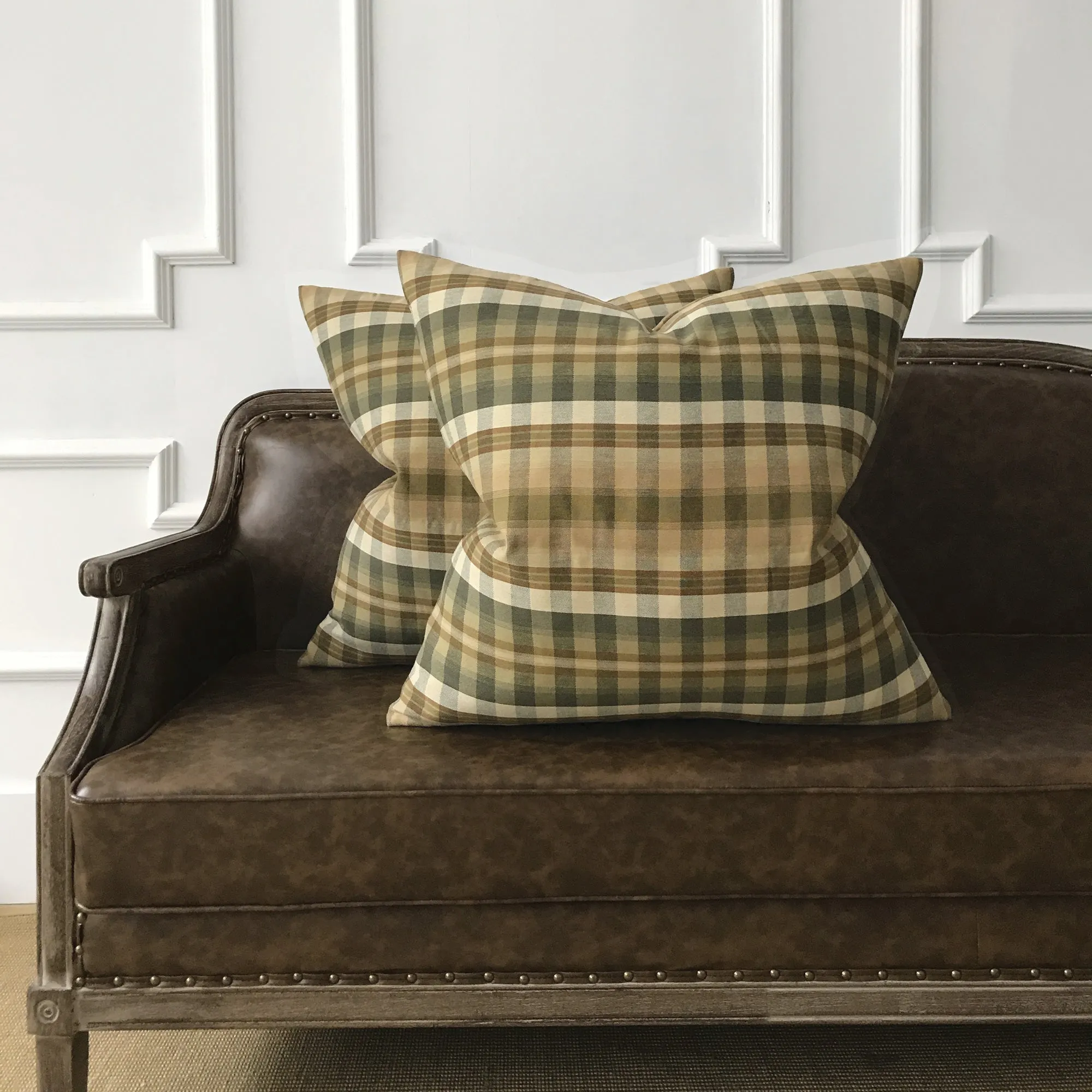 Earth Tone Woven Plaid Large Decorative Pillow Cover 26x26