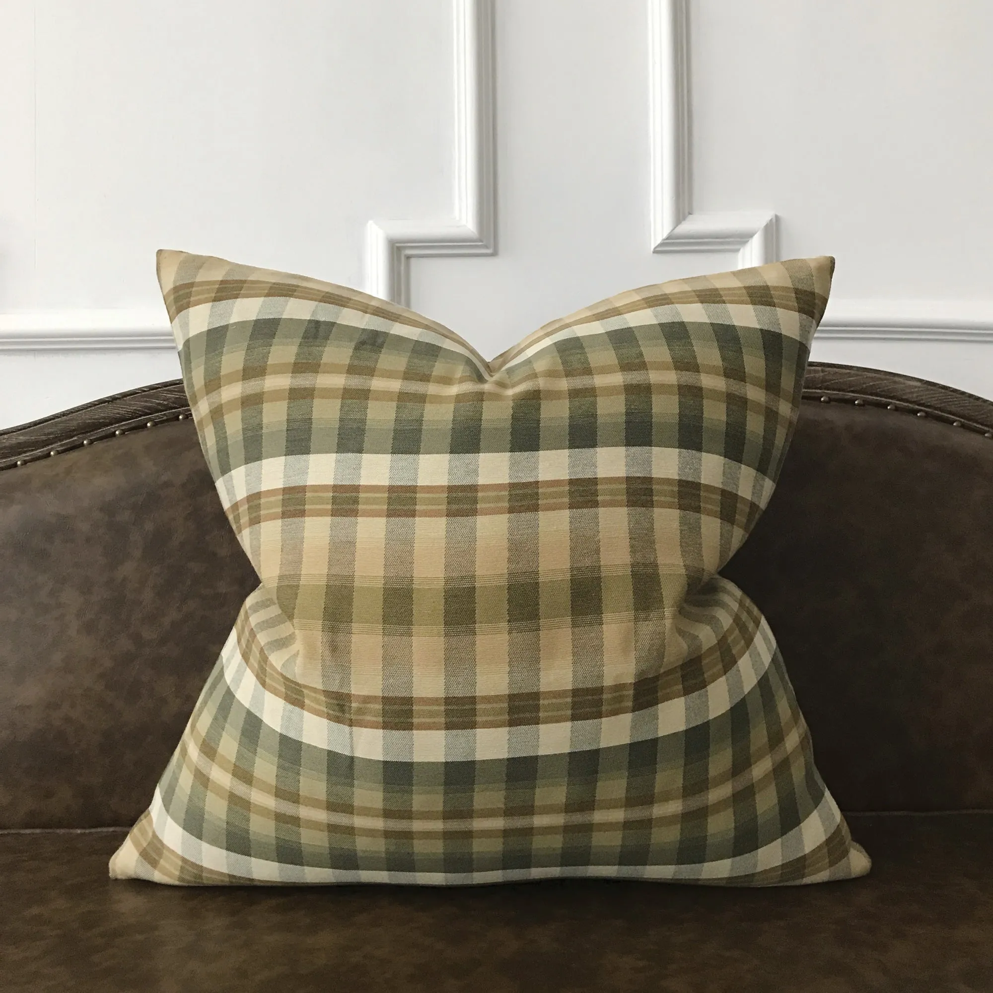 Earth Tone Woven Plaid Large Decorative Pillow Cover 26x26