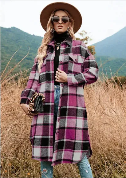 Elegant Plaid Slim Fit Jacket - Mid-Length, Long Sleeve for Women