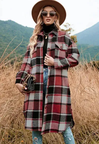 Elegant Plaid Slim Fit Jacket - Mid-Length, Long Sleeve for Women