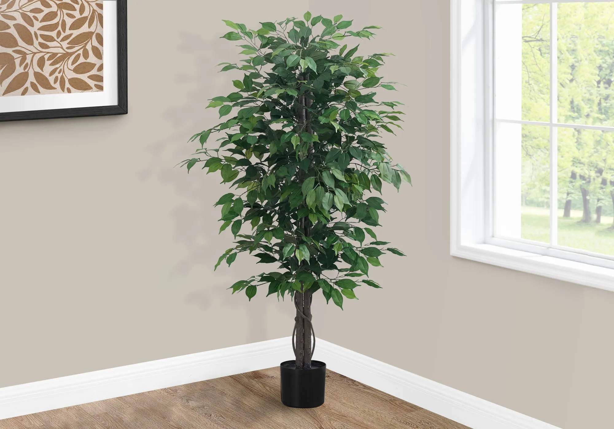 Faux Ficus Tree - 58" Tall Indoor Artificial Plant for Stylish Décor