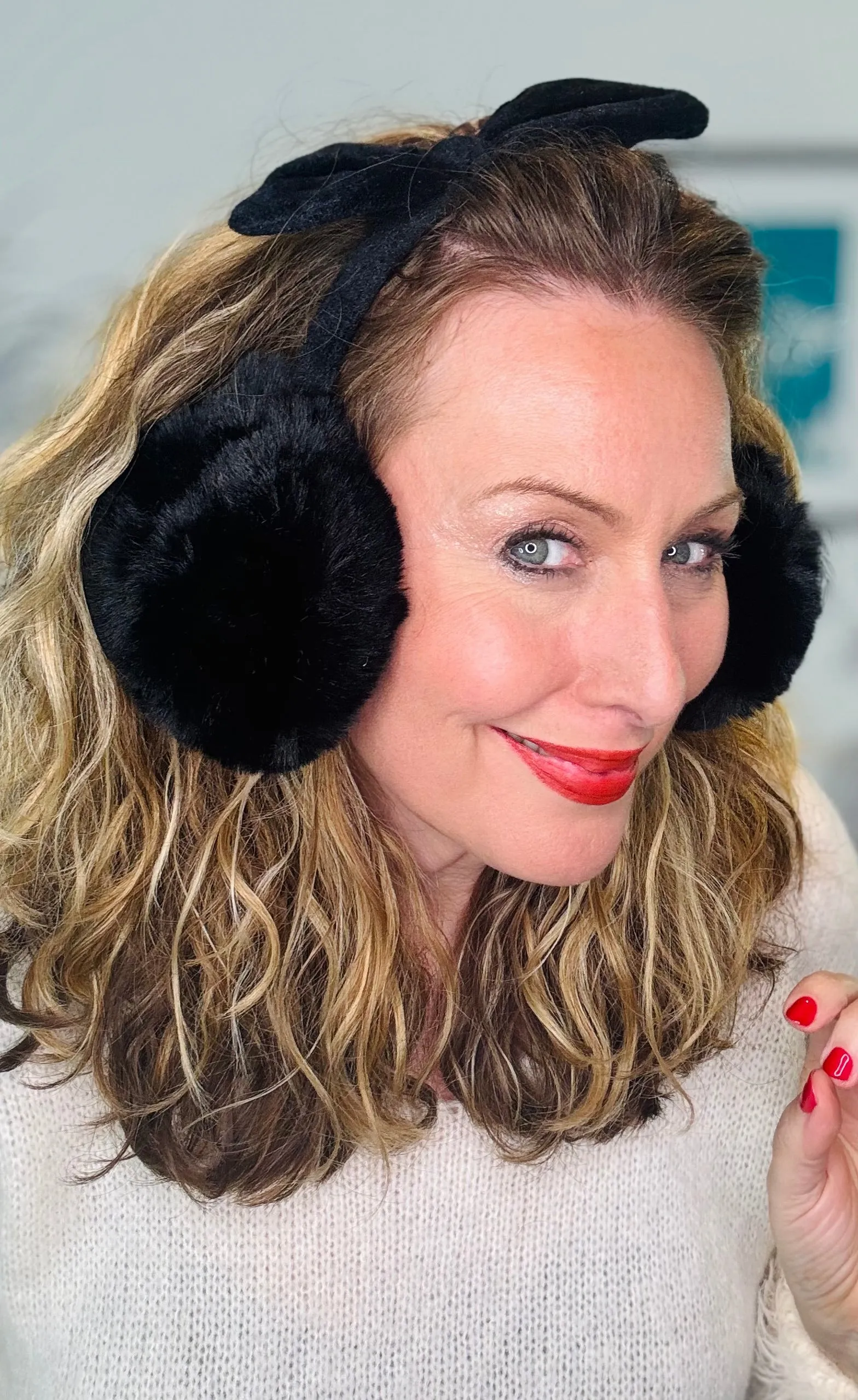 Faux Fur Earmuffs with Bow