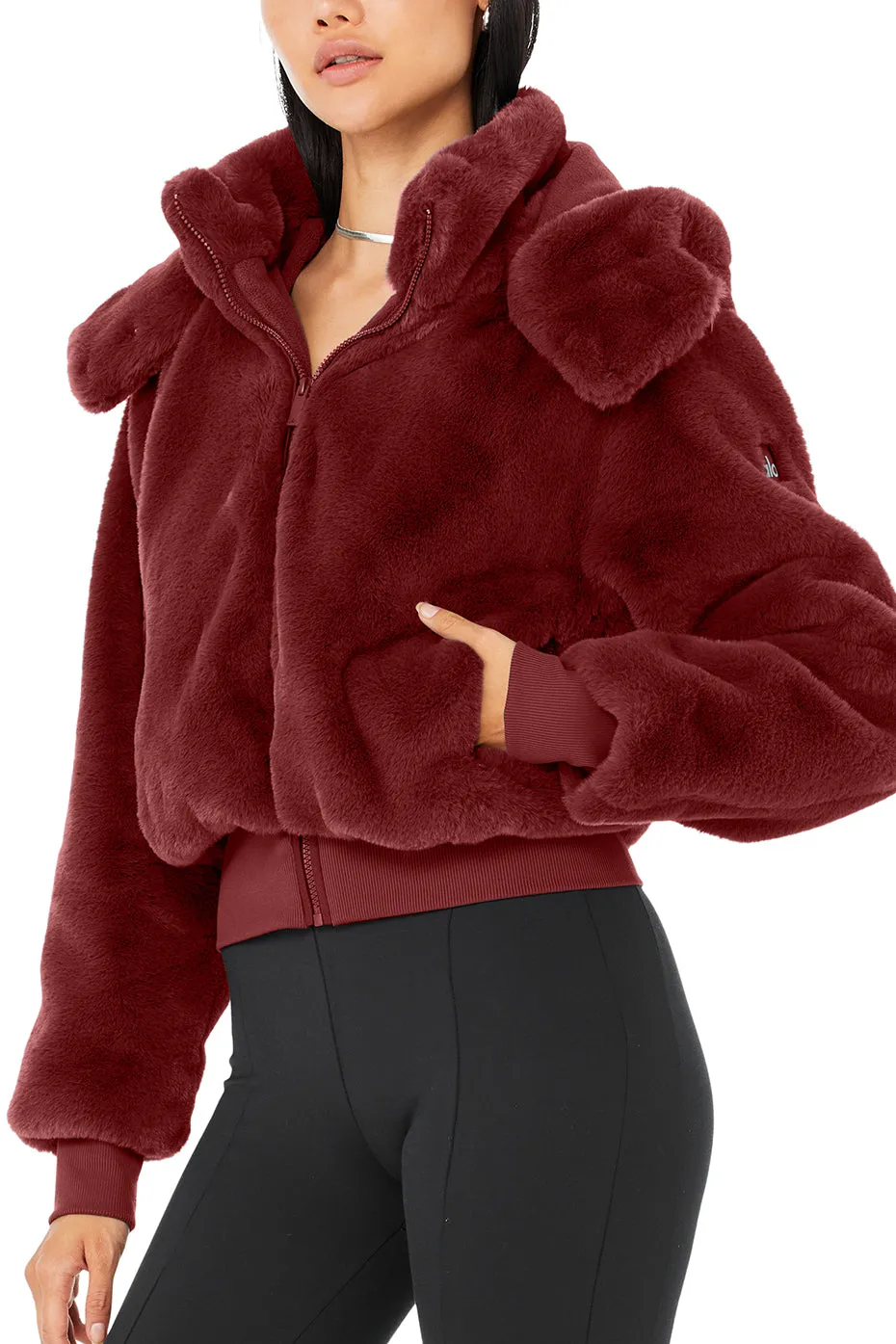 Faux Fur Foxy Jacket - Cranberry