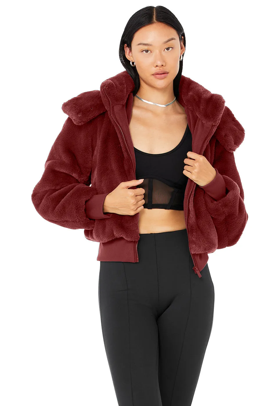 Faux Fur Foxy Jacket - Cranberry