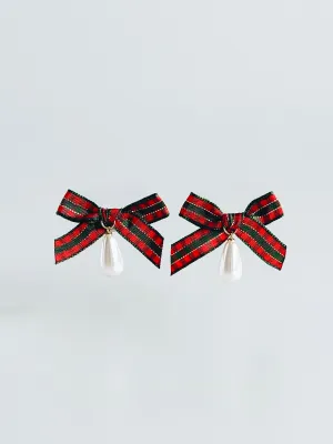 Festive Plaid Bow Earrings