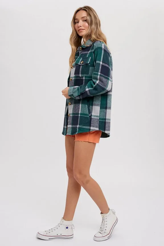 Flannel Green Plaid Shacket with Pockets