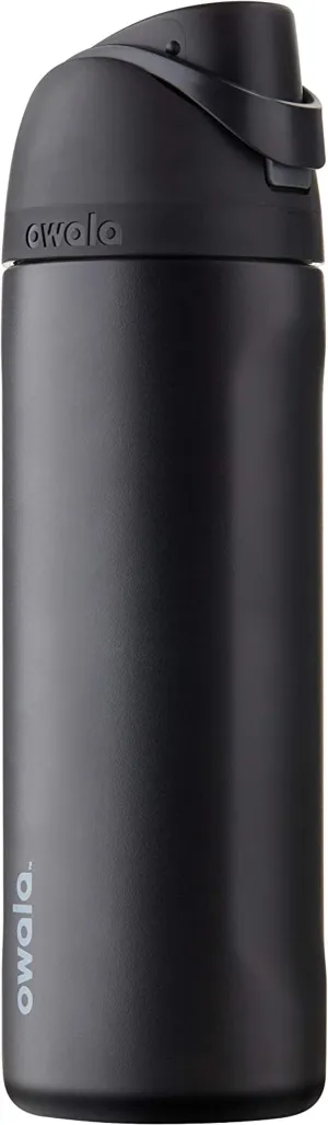 Freesip Insulated Stainless Steel Water Bottle with Straw for Sports and Travel, Bpa-Free, 24-Oz, Very, Very Dark