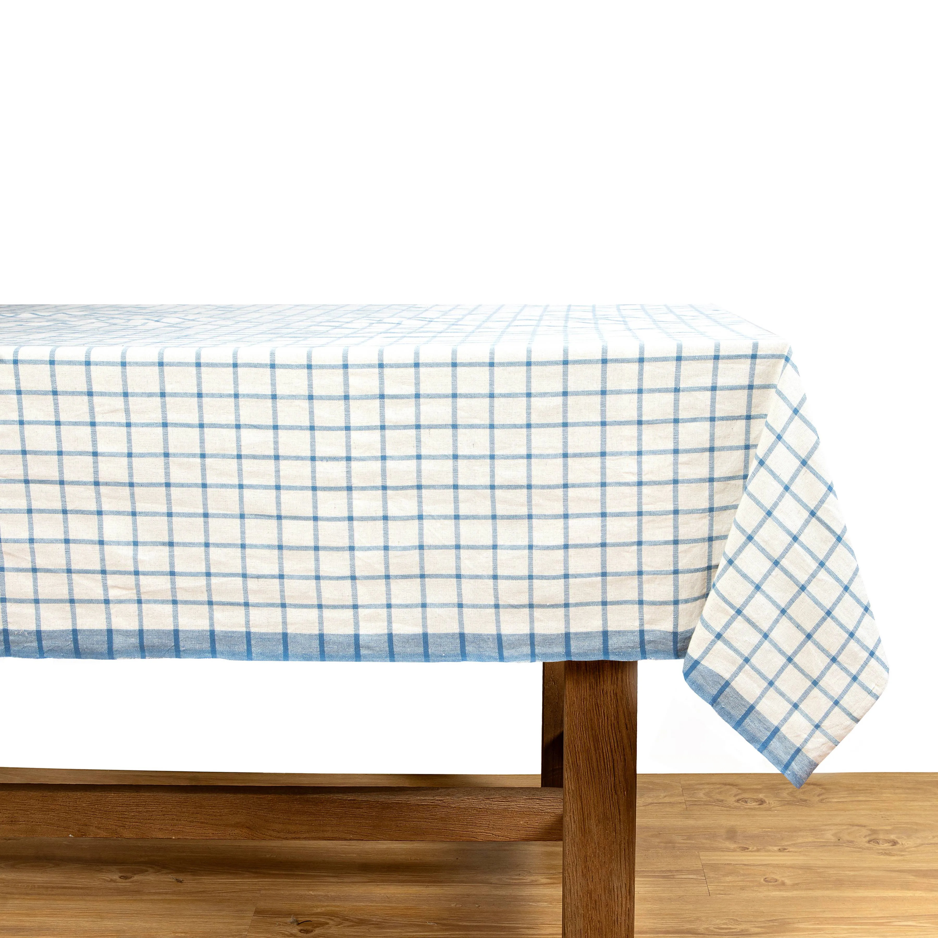 French Tablecloth Windowpane  Blue & Natural