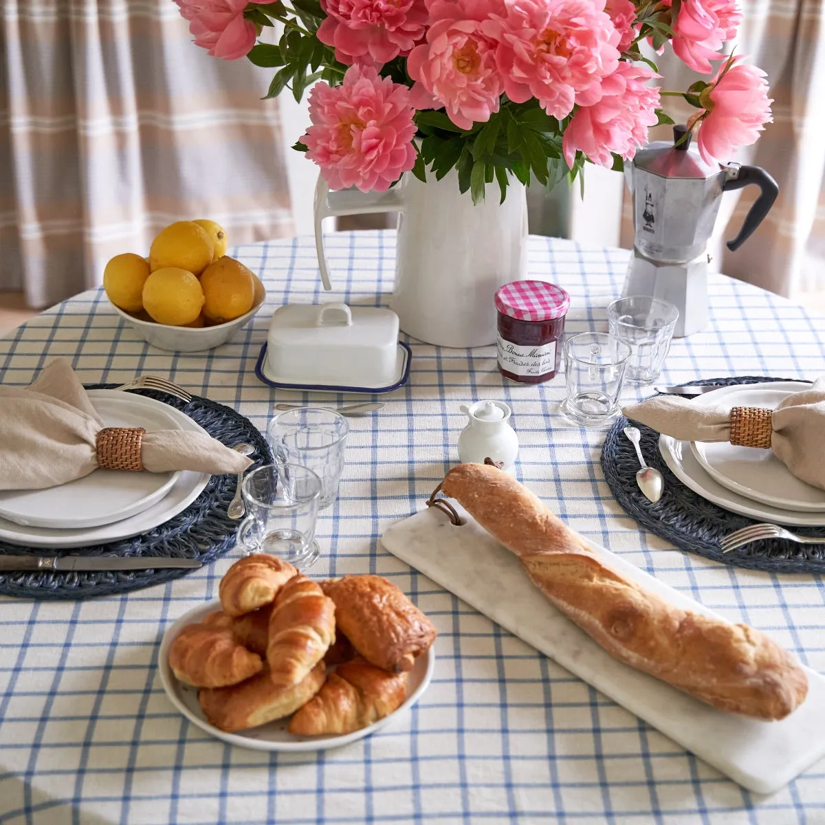 French Tablecloth Windowpane  Blue & Natural