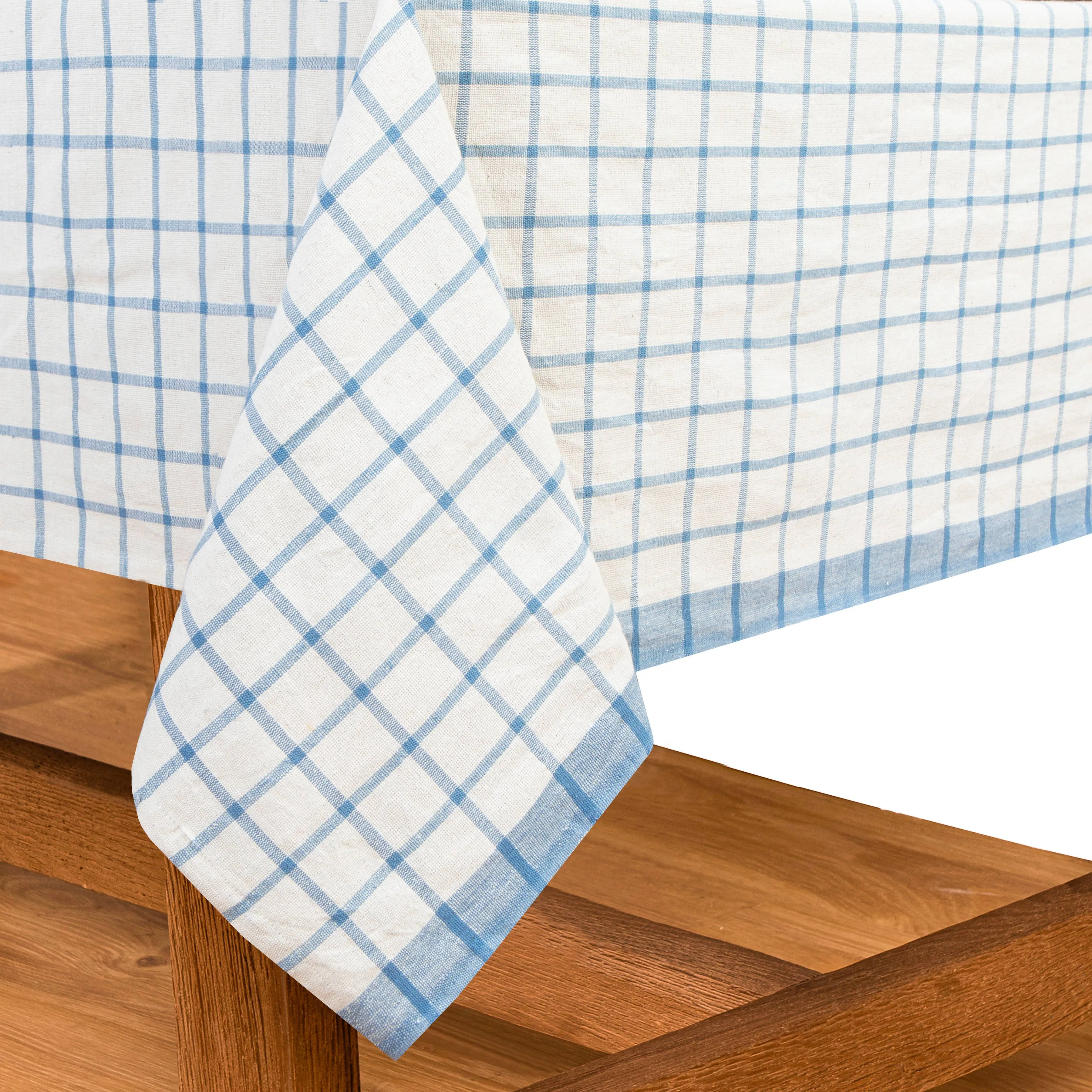 French Tablecloth Windowpane  Blue & Natural