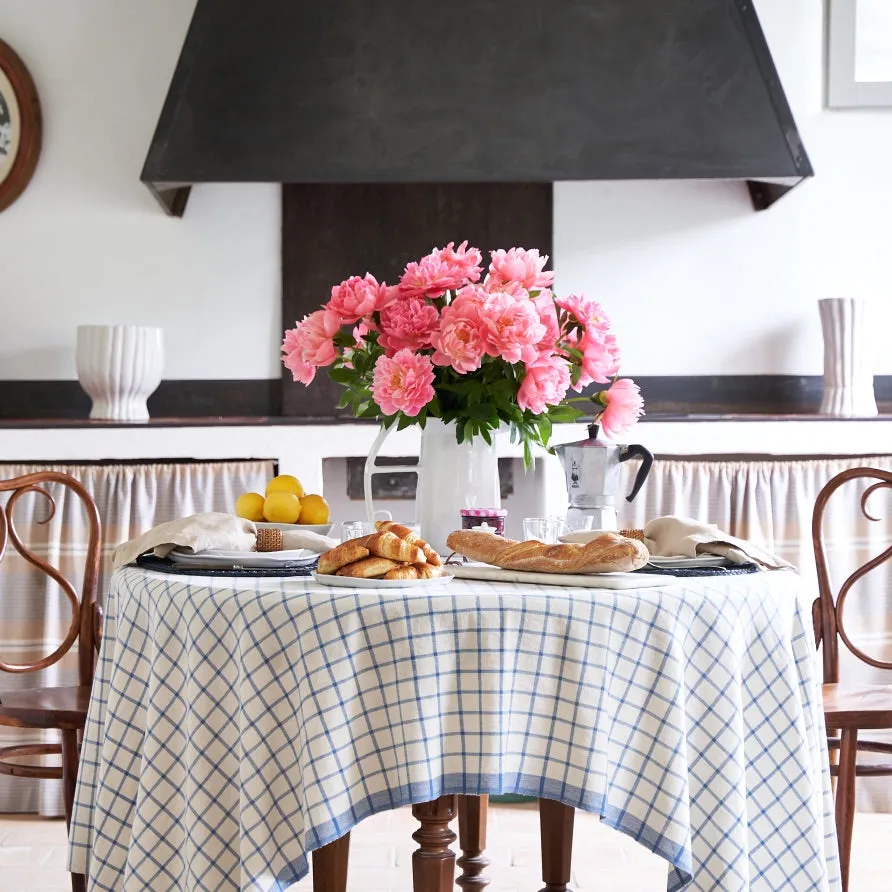 French Tablecloth Windowpane  Blue & Natural