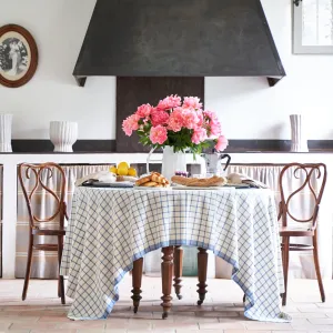 French Tablecloth Windowpane  Blue & Natural