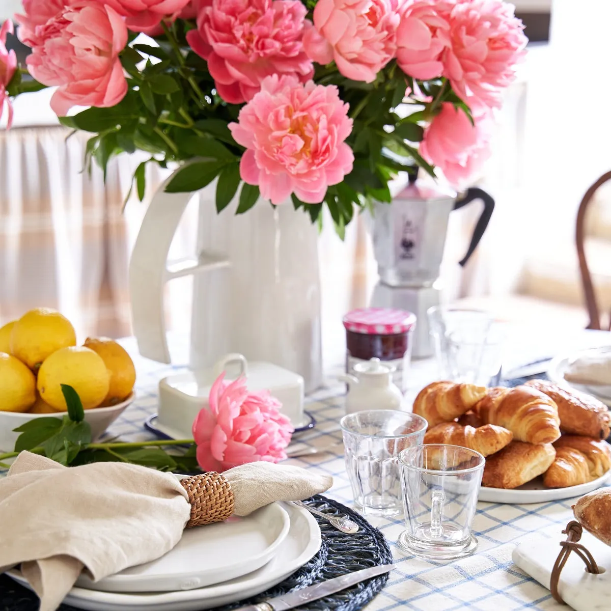 French Tablecloth Windowpane  Blue & Natural