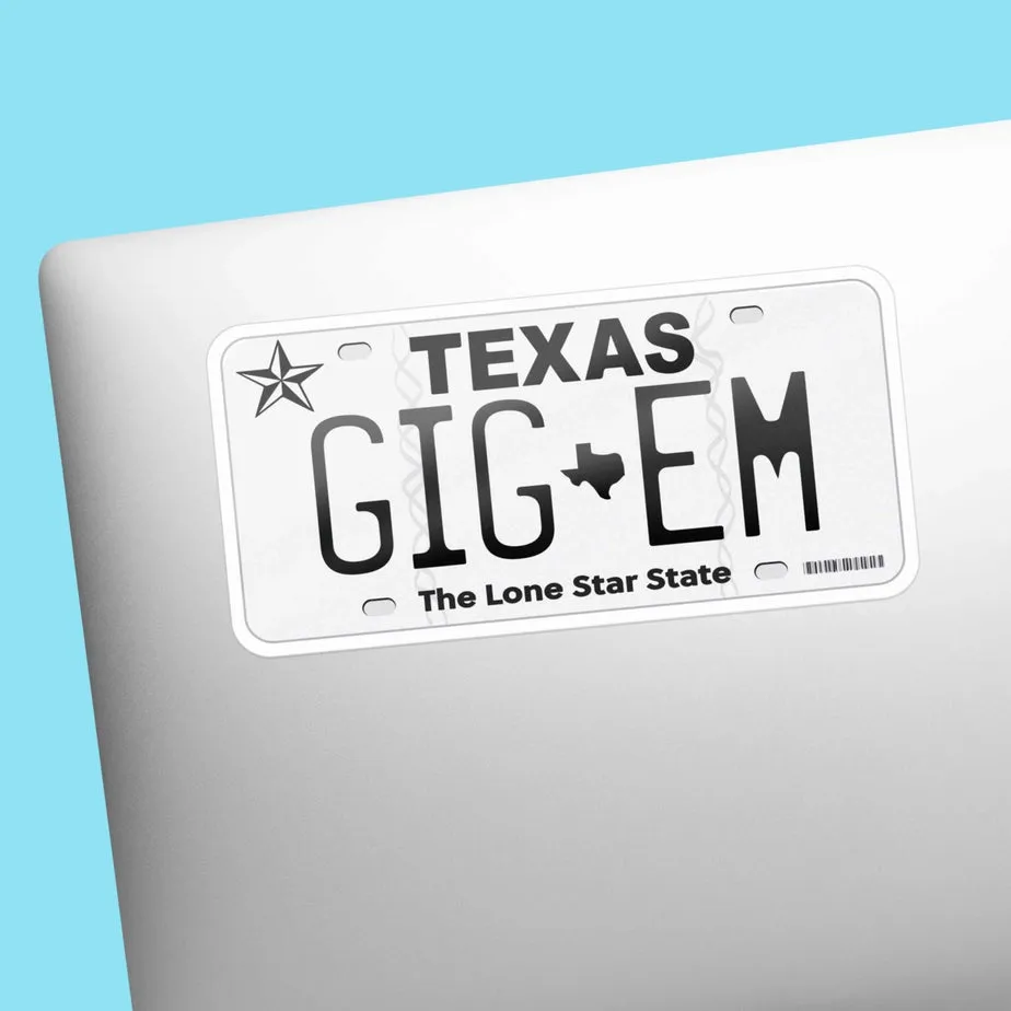 Gig Em Texas License Plate Sticker