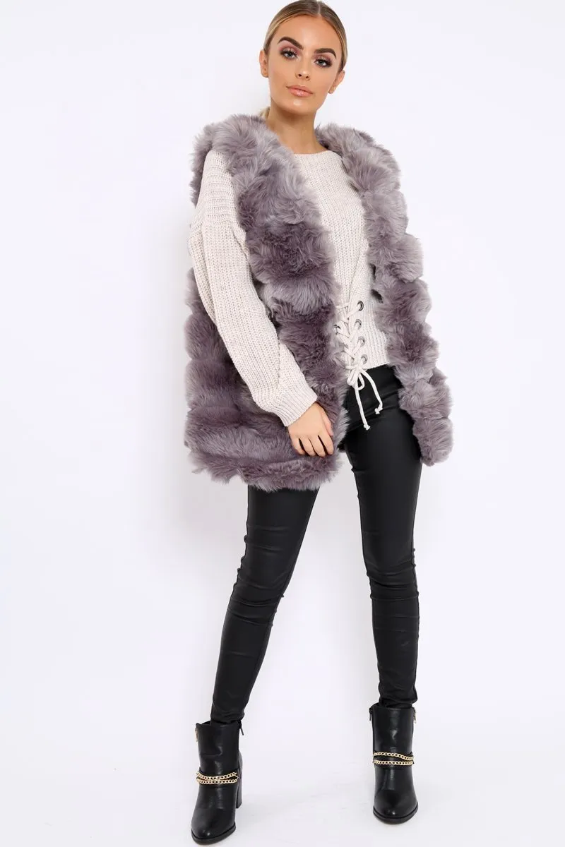 Grey Faux Fur Gilet - Shelby