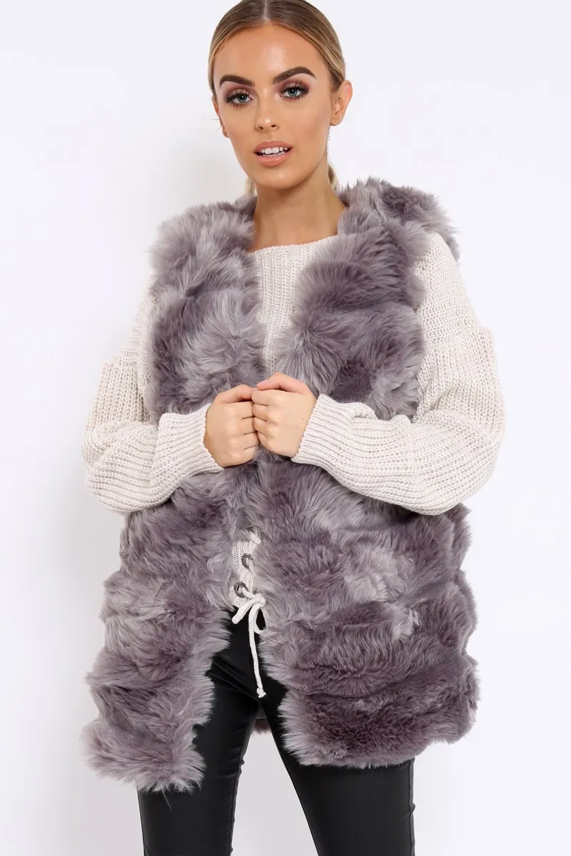 Grey Faux Fur Gilet - Shelby