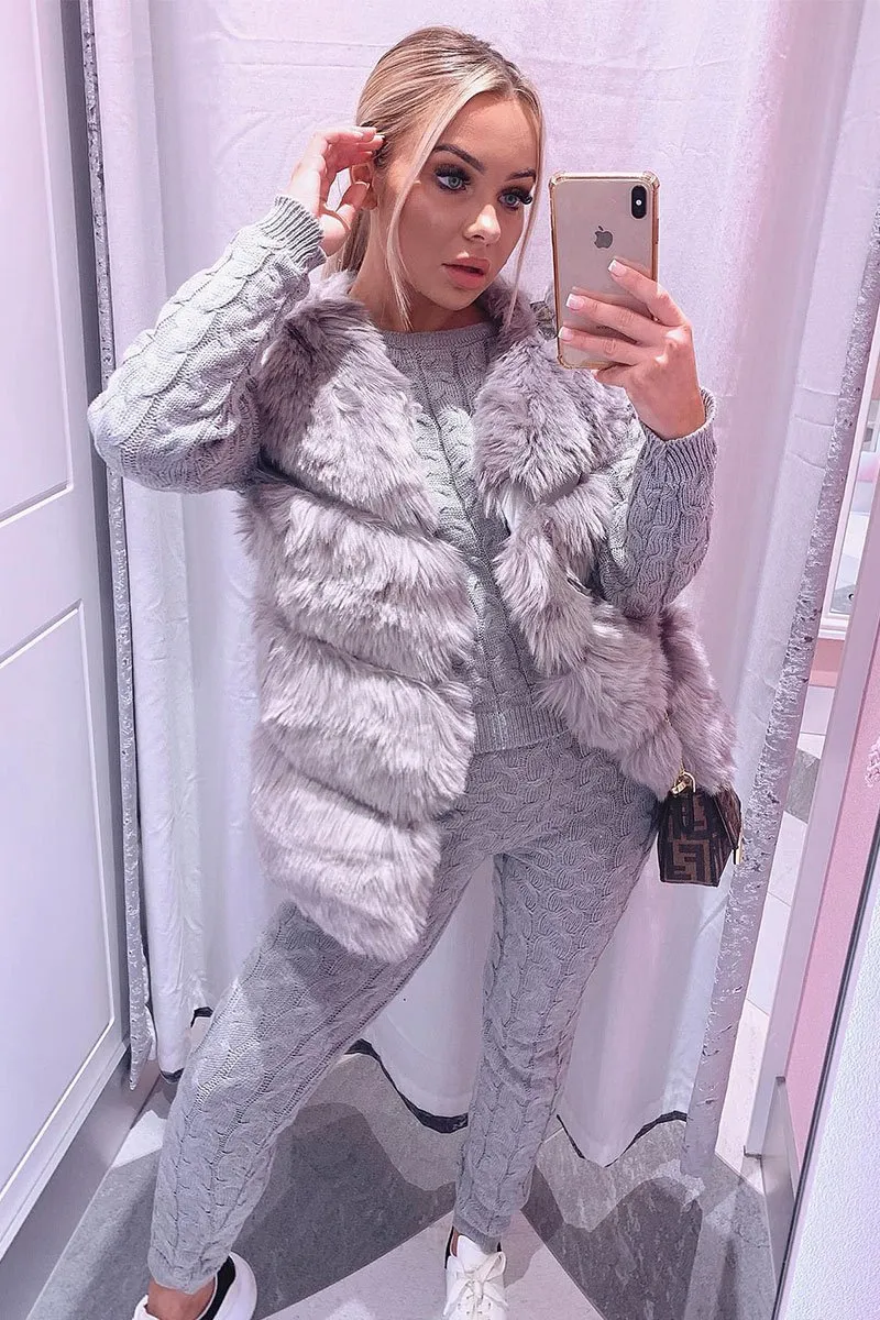 Grey Faux leather and Fur Gilet - Felicia