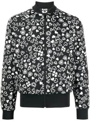 Heart-Print Zipped Bomber Jacket