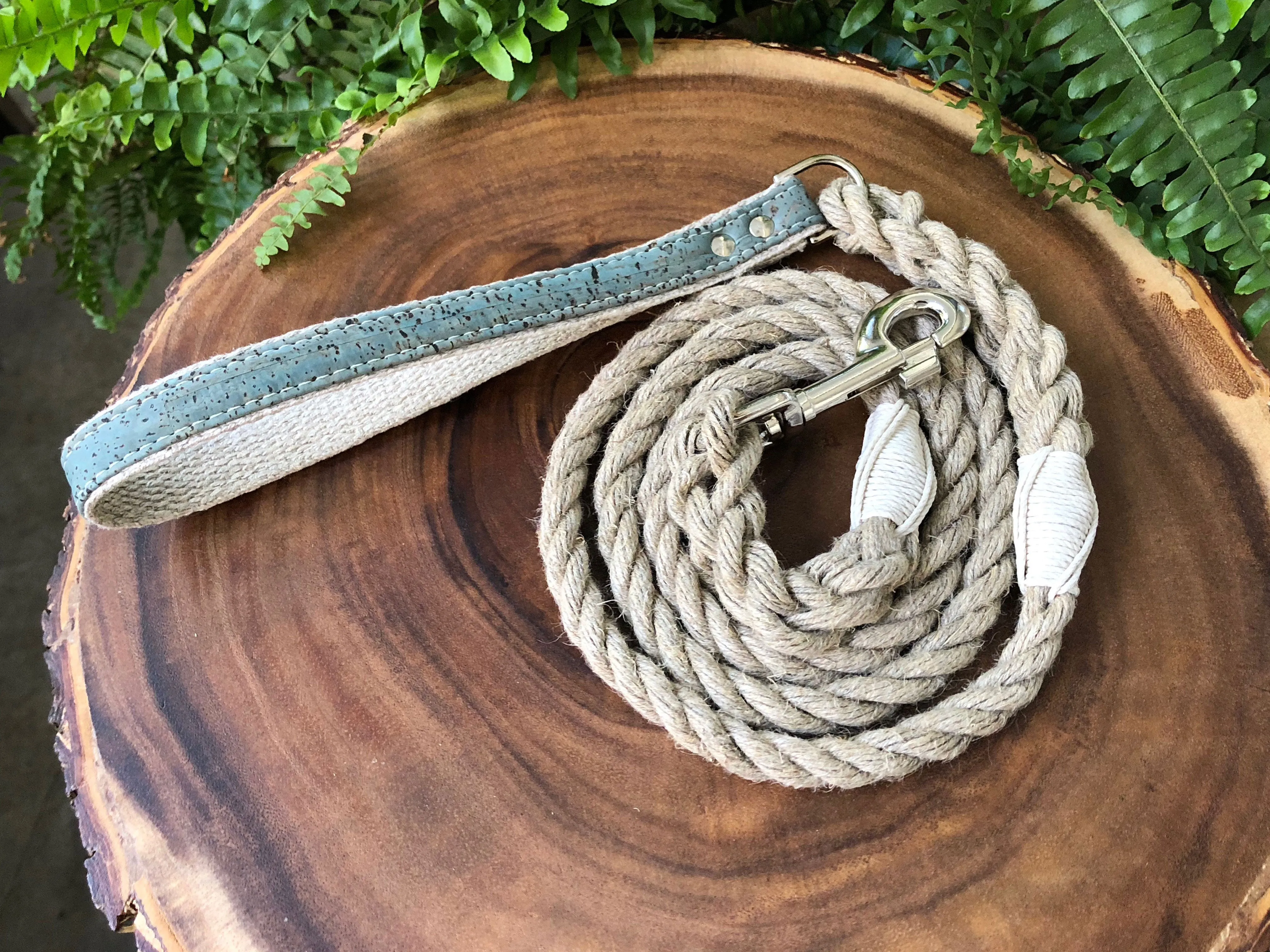 Hemp Rope Dog Leash with Cork Handle