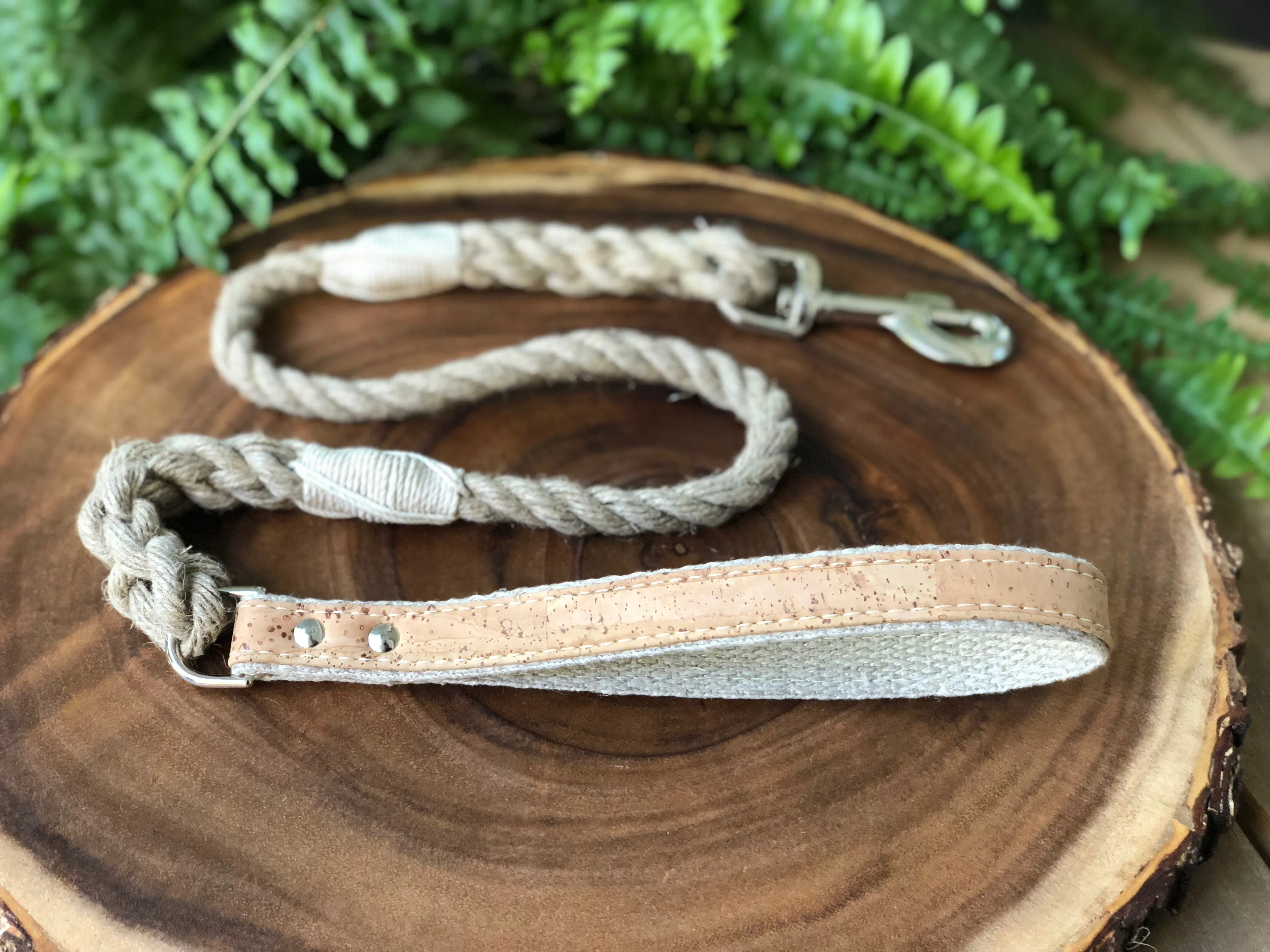 Hemp Rope Dog Leash with Cork Handle