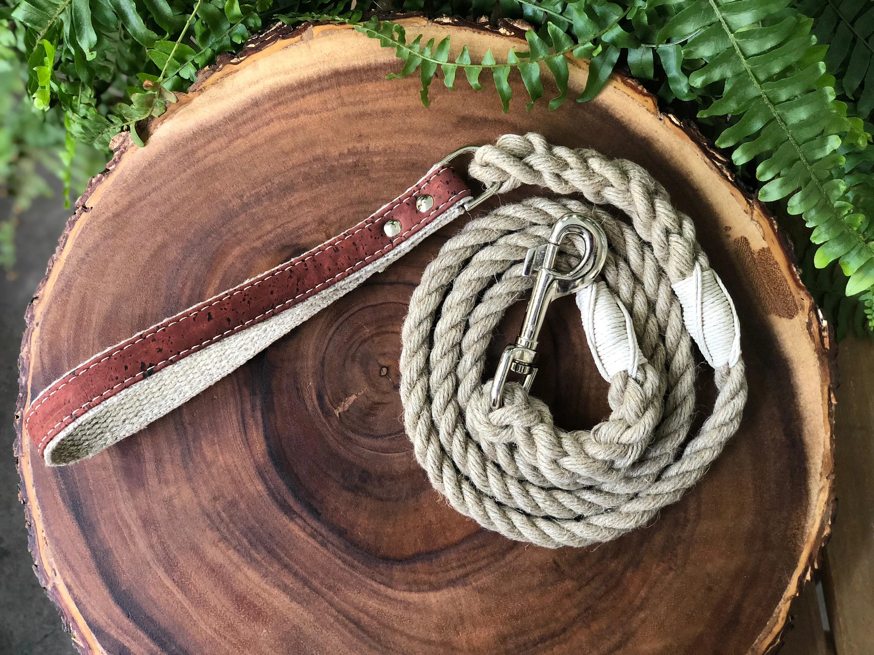 Hemp Rope Dog Leash with Cork Handle