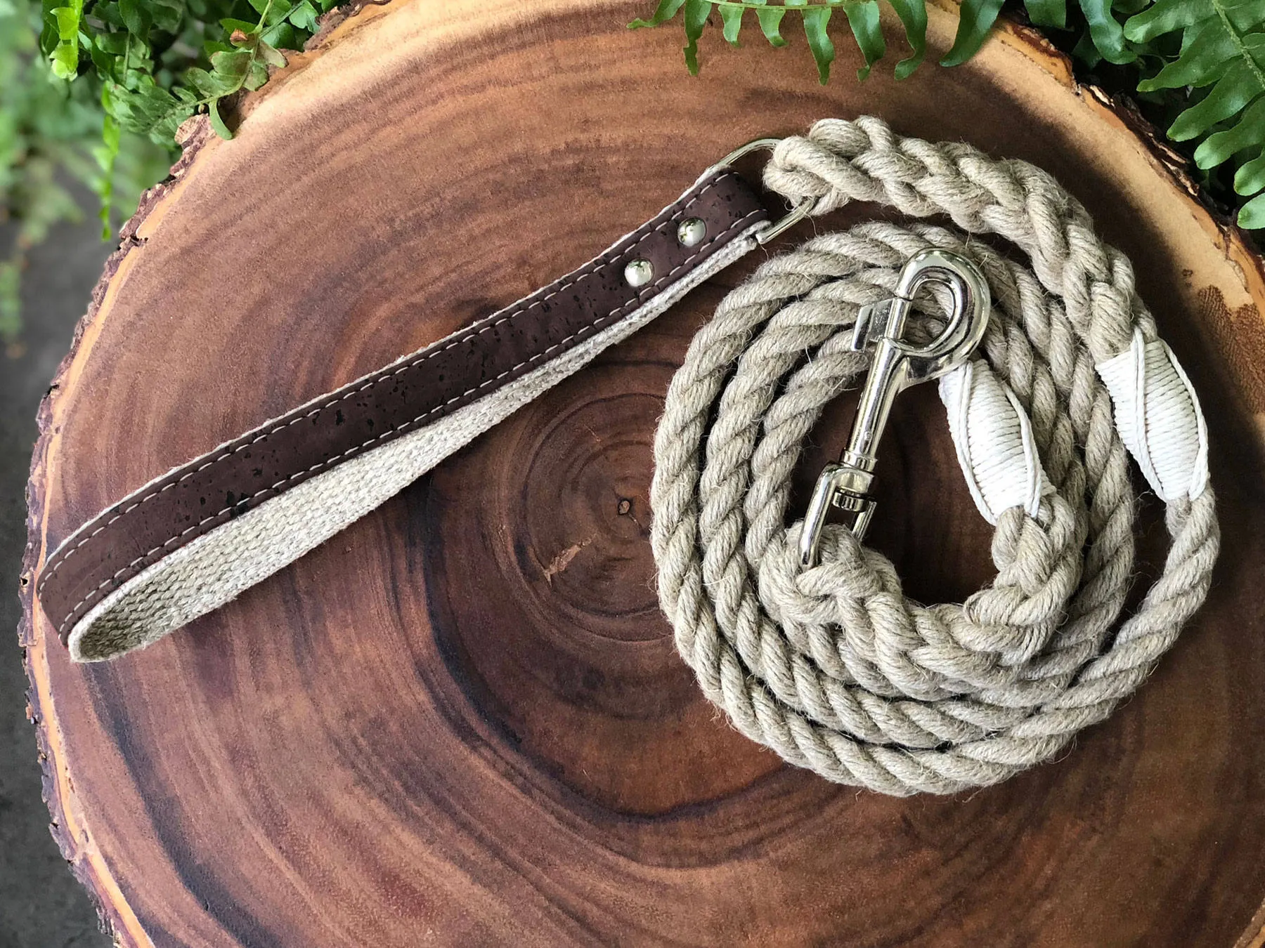 Hemp Rope Dog Leash with Cork Handle