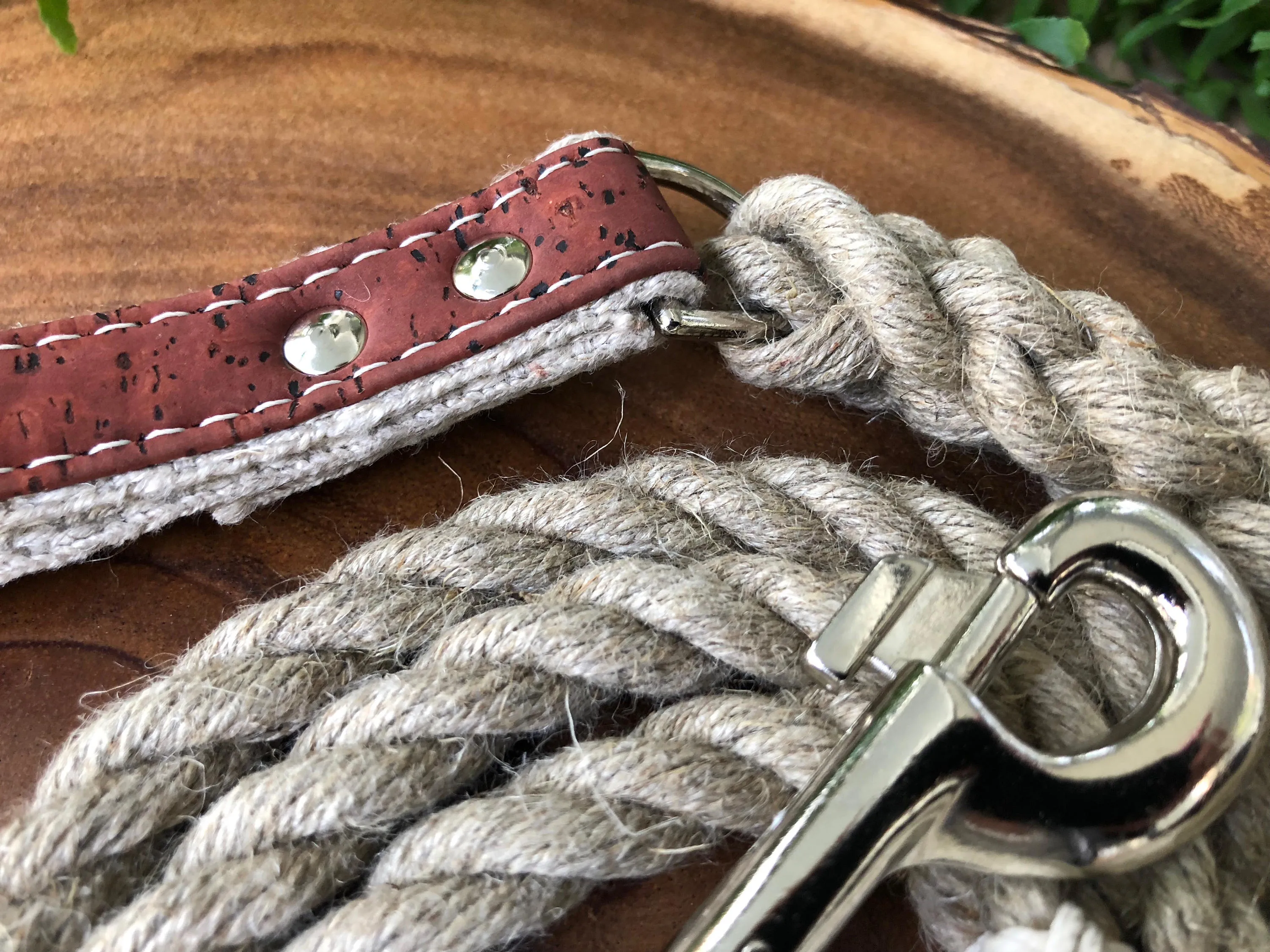 Hemp Rope Dog Leash with Cork Handle