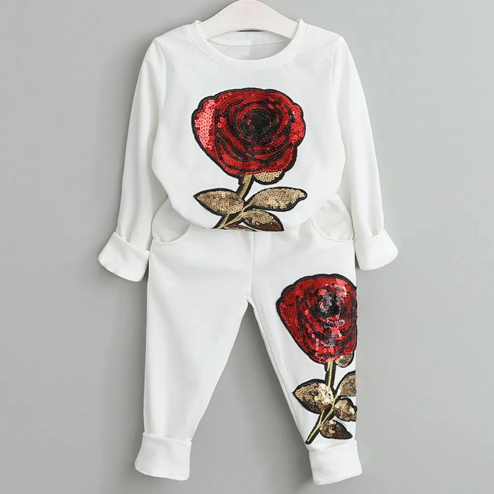 Kids Girls Cartoon Design Cotton Tracksuits