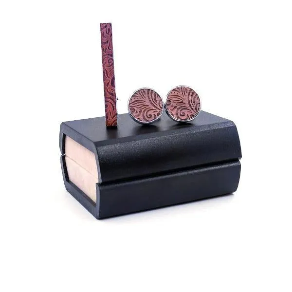 Leaf Wood Tie Bar & Cuff Links Set